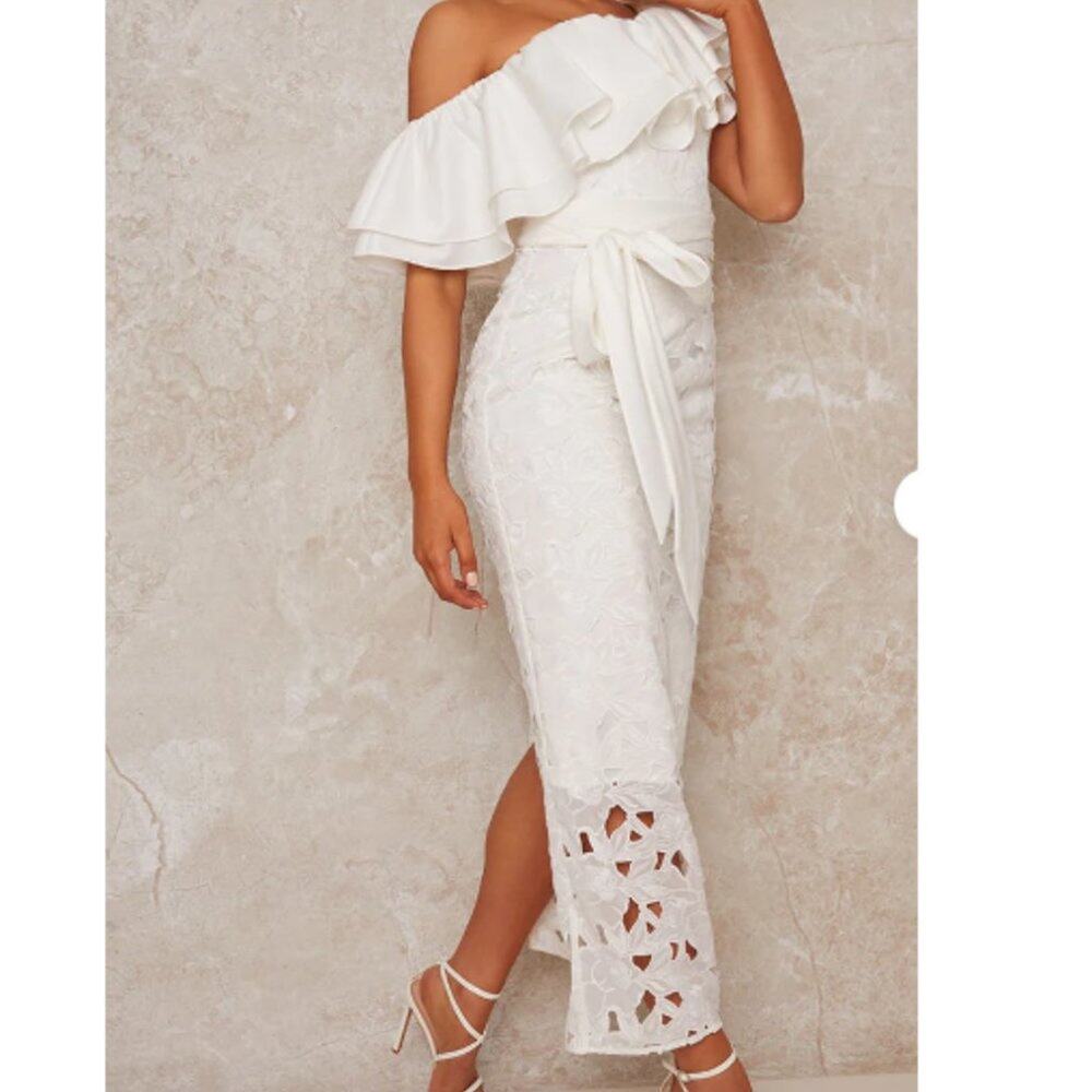 New ~ CHI CHI LONDON  ~Off Shoulder Crochet Maxi Dress US 4 LUX WEDDING